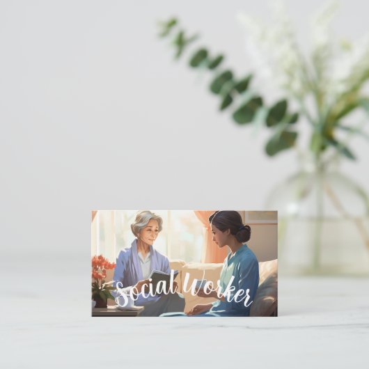 Oudere sociale assistent visitekaartje (Staand voorkant)