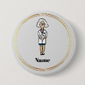 Oudere Vrouw Doctor met grijze haarnaam Button (Voorkant)