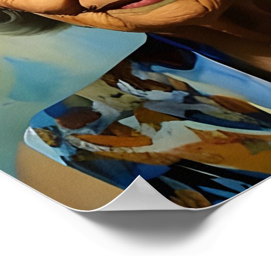 Oudere vrouw en blauwe vlinders poster (Hoek)