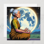 Oudere vrouw mediteert onder de maan (Voorkant / Achterkant)