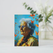 Oudere vrouw met botervliegen briefkaart (Staand voorkant)