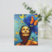 Oudere vrouw met botervliegen briefkaart (Staand voorkant)