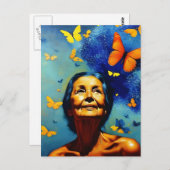 Oudere vrouw met botervliegen briefkaart (Voorkant / Achterkant)