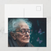 Oudere vrouw met botervliegen briefkaart (Voorkant / Achterkant)