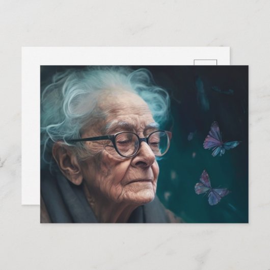 Oudere vrouw met botervliegen briefkaart (Voorkant / Achterkant)