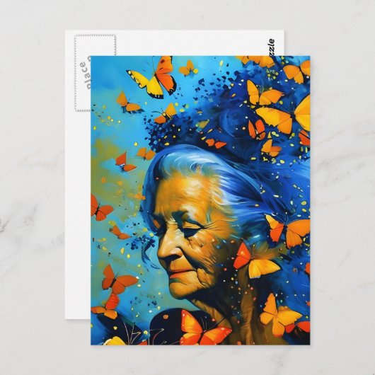 Oudere vrouw met botervliegen briefkaart (Voorkant / Achterkant)