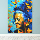 Oudere vrouw met botervliegen canvas afdruk (Insitu (Houten vloer))