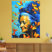 Oudere vrouw met botervliegen canvas afdruk (Insitu (Woonkamer))