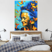 Oudere vrouw met botervliegen canvas afdruk (Insitu (Slaapkamer))