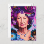 Oudere vrouw met botervliegen en bloemen briefkaart (Voorkant / Achterkant)