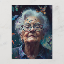 Oudere vrouw met vlinders ansichtkaart briefkaart