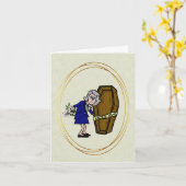 Oudere Vrouw Morticius met Casket Sale Kaart (Gele Bloem)