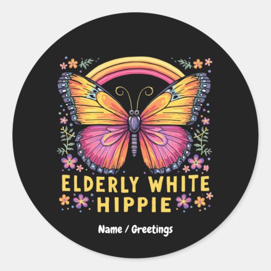 Oudere Witte Hippie Grappig Quote Retro Humor Ronde Sticker (Voorkant)