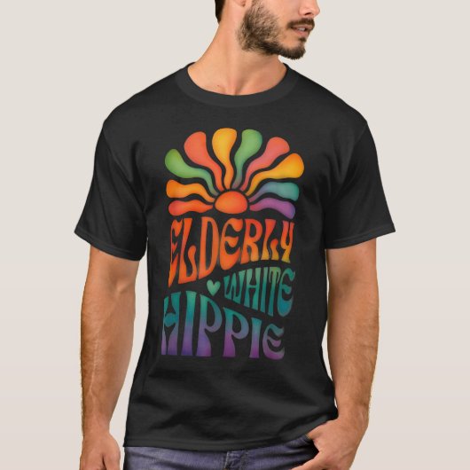 Oudere Witte Hippie Trending T-shirt (Voorkant)