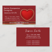 Oudere Zorgverlener Moderne Rode Hart Medisch Visitekaartje (Voorkant / Achterkant)