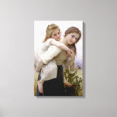 Oudere Zus Giving Jongere Zus Piggyback Ride Canvas Afdruk (Voorkant)