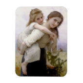 Oudere Zus Giving Jongere Zus Piggyback Ride Magneet (Verticaal)