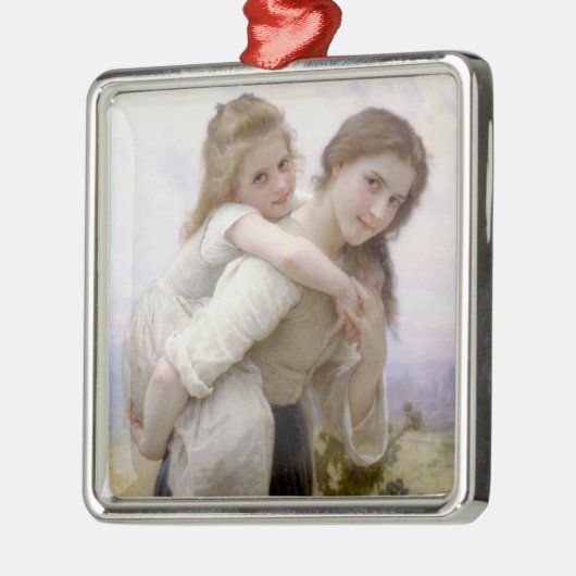Oudere Zus Giving Jongere Zus Piggyback Ride Metalen Ornament (Links)