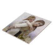 Oudere Zus Giving Jongere Zus Piggyback Ride Tegeltje (Zijkant)