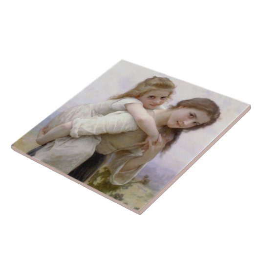 Oudere Zus Giving Jongere Zus Piggyback Ride Tegeltje (Zijkant)