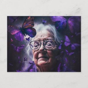 Ouderen en Paarse butterflies Briefkaart