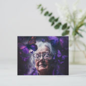 Ouderen en Paarse butterflies Briefkaart (Staand voorkant)