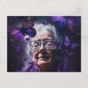Ouderen en Paarse butterflies Briefkaart