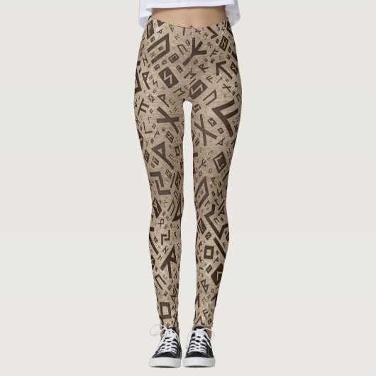 Ouderen - Futhark Pattern Gold omhuld op hout Leggings (Voorkant)