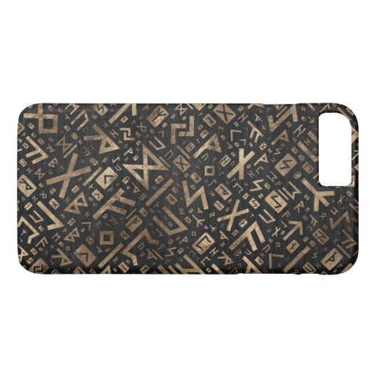 Ouderen - Futhark Pattern Gold op Black Wood 2 Case-Mate iPhone Case (Achterkant (Horizontaal))