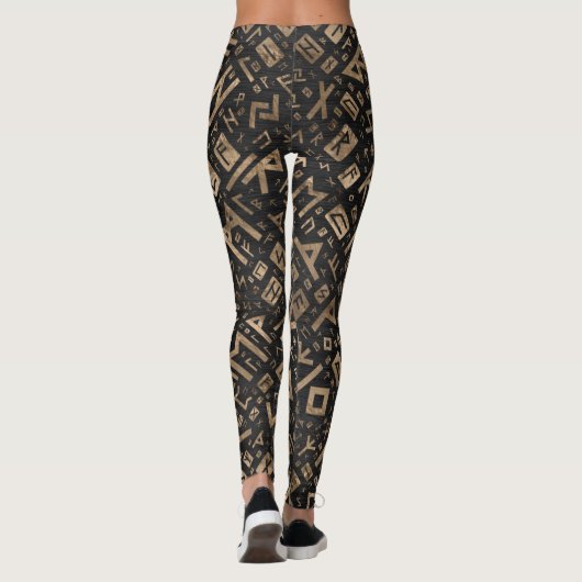 Ouderen - Futhark Pattern Gold op Black Wood 2 Leggings (Achterkant)