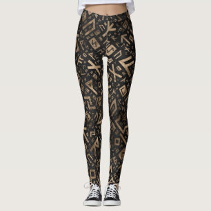 Ouderen - Futhark Pattern Gold op Black Wood 2 Leggings