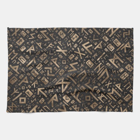 Ouderen - Futhark Pattern Gold op Black Wood 2 Theedoek (Horizontaal)