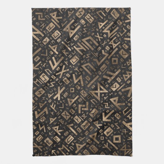 Ouderen - Futhark Pattern Gold op Black Wood 2 Theedoek (Verticaal)