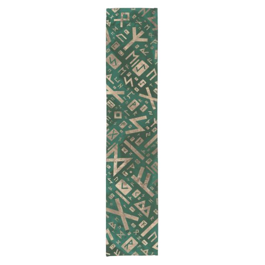 Ouderen - Futhark Pattern Gold op Malachite #1 Korte Tafelloper (Voorkant)