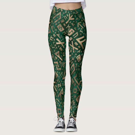 Ouderen - Futhark Pattern Gold op Malachite #1 Leggings (Voorkant)