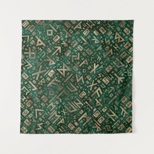 Ouderen - Futhark Pattern Gold op Malachite #1 Wandkleed (Voorkant (horizontaal))