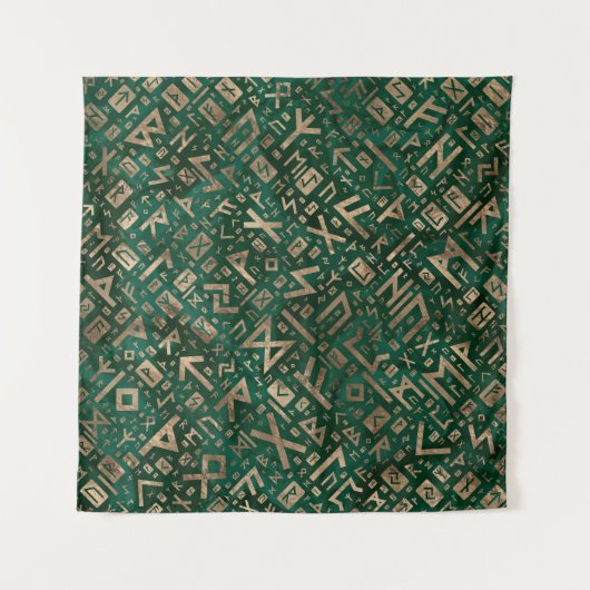 Ouderen - Futhark Pattern Gold op Malachite #1 Wandkleed (Voorkant)