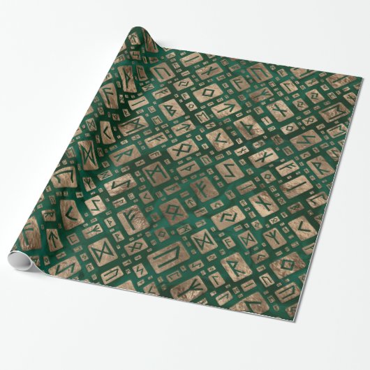 Ouderen - Futhark Pattern Gold op Malachite #2 Cadeaupapier (Uitgerold)
