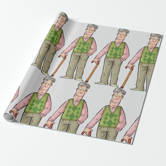 Ouderen Man met een loopknop Cadeaupapier (Uitgerold)