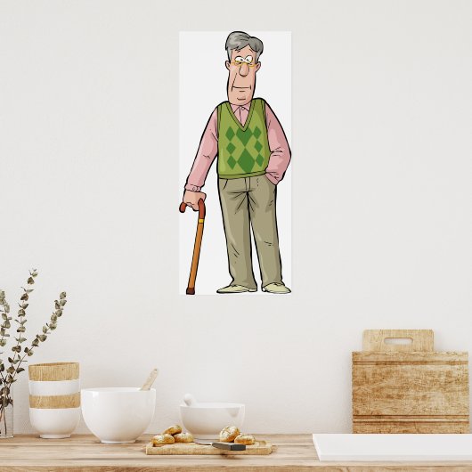 Ouderen Man met een loopknop Poster (Keuken)