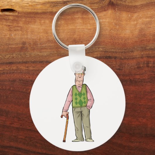 Ouderen Man met een loopknop Sleutelhanger (Voorkant)