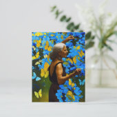 Ouderen met blauwe en gele vlinders briefkaart (Staand voorkant)