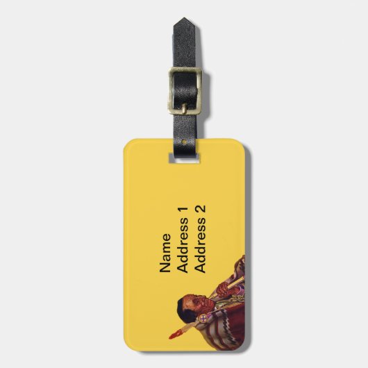 Ouderen Native American Peace Pipe op Yellow Bagagelabel (Voorkant verticaal)
