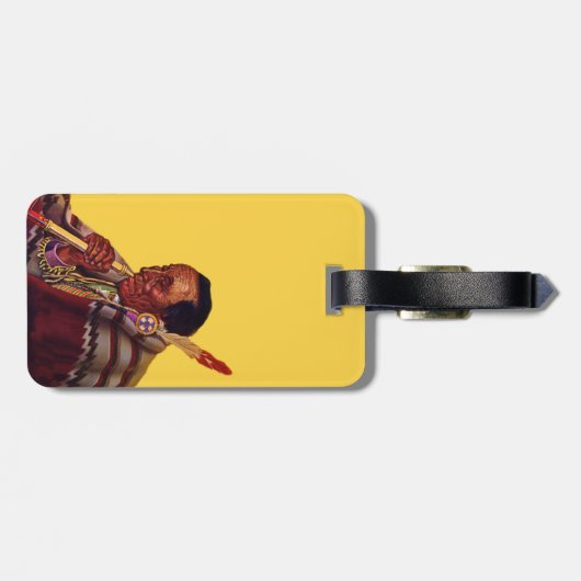 Ouderen Native American Peace Pipe op Yellow Bagagelabel (Achterkant horizontaal)