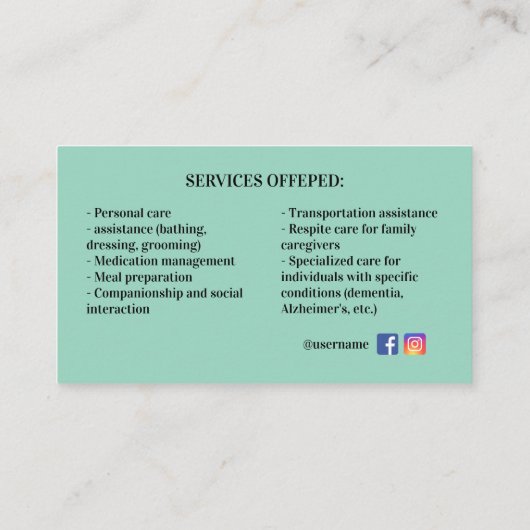 Ouderenzorg Kaart Sjabloon - Caregiver Business Visitekaartje (Achterkant)