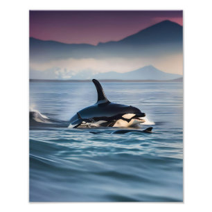 Ouderlijke gelukzaligheid: mummie en Baby orka's i Foto Afdruk