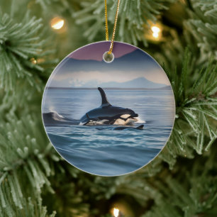 Ouderlijke gelukzaligheid: mummie en Baby orka's i Keramisch Ornament