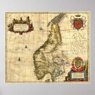 Ouderlijke kaart van Noorwegen Poster