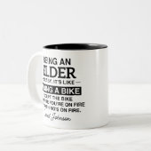 OUDERLING ZIJN IS MAKKELIJK. HET IS ALS FIETSEN TWEEKLEURIGE KOFFIEMOK (Voorkant links)