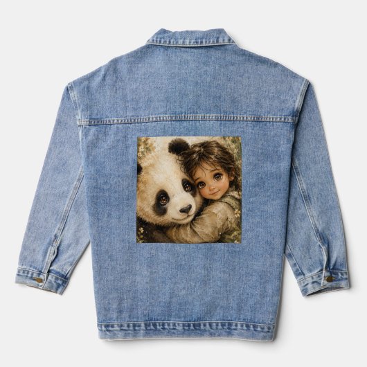 Ouderpanda en schattig aanhankelijk kind denim jacket (Achterkant)